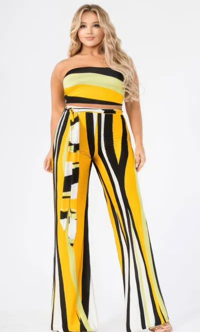 Truedames Plus Colorblock Stripe 2 Piece Pants Set In Multi