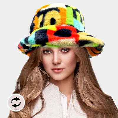 Fashnzfab Reversible Colorful Soft Faux Fur Bucket Hat In Multi