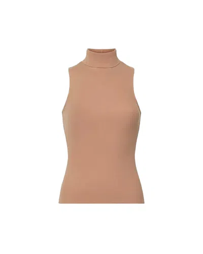 Frame Women's Sleeveless Turtleneck Top In Camel In Brown