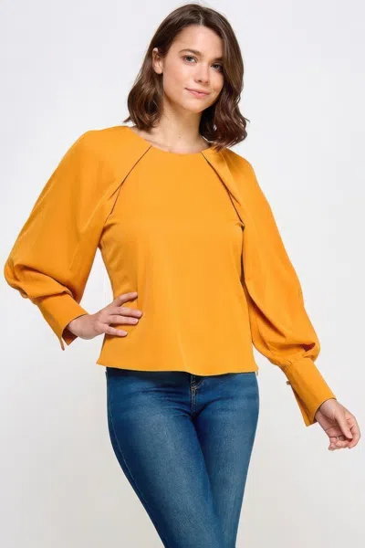 Truedames Raglan Long Sleeve Top With Back Neck Tie In Yellow