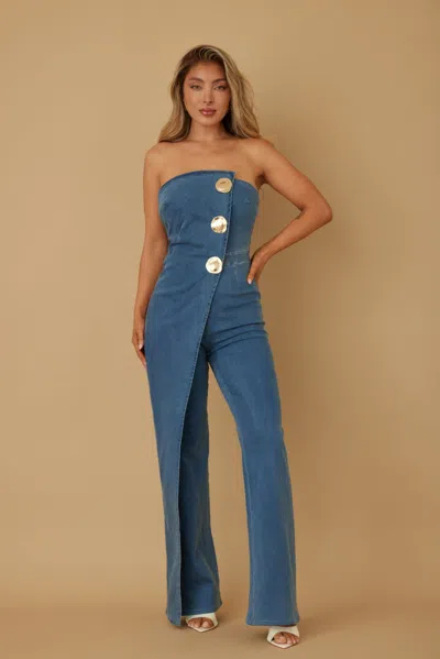 Truedames Open Flap Layer Strapless Jumpsuit In Blue
