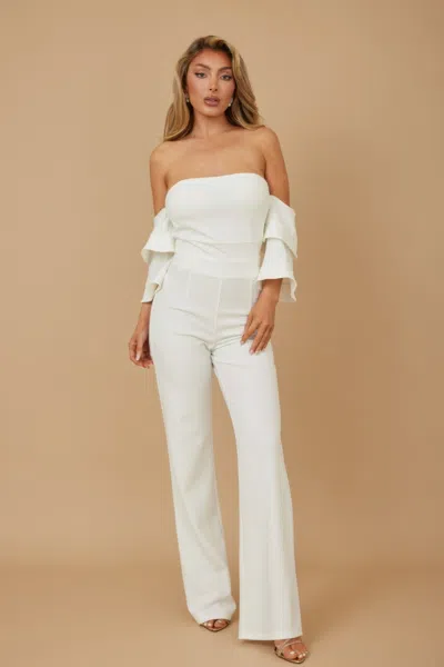 Truedames Off Shoulder Black N White Color Combo Jumpsuit In Multi