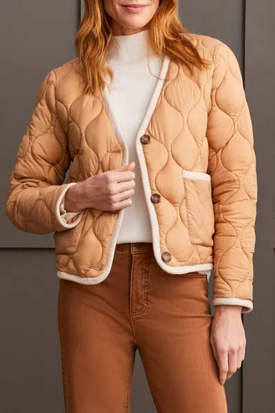 Tribal Long Sleeve Button Front Puffer Jacket In Tan In Orange
