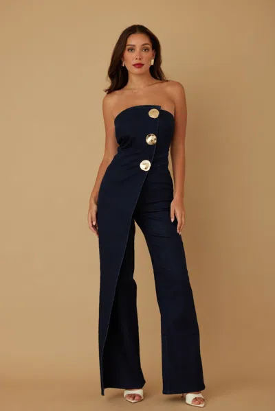 Truedames Open Flap Layer Strapless Jumpsuit In Blue