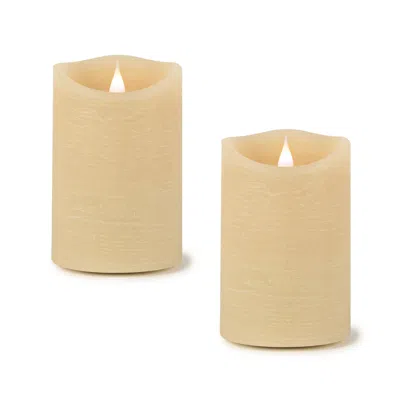Hivvago Cream Simplux Led Designer Wax Candle With Remote (set Of 2)