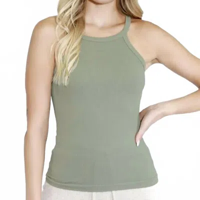 Nikibiki Highneck Ribbed Tank Top In Dusty Olive In Green