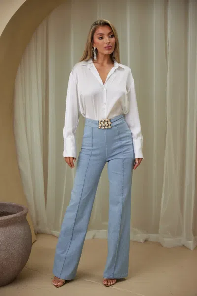 Truedames Stone Pattern Dressy Pants In Blue