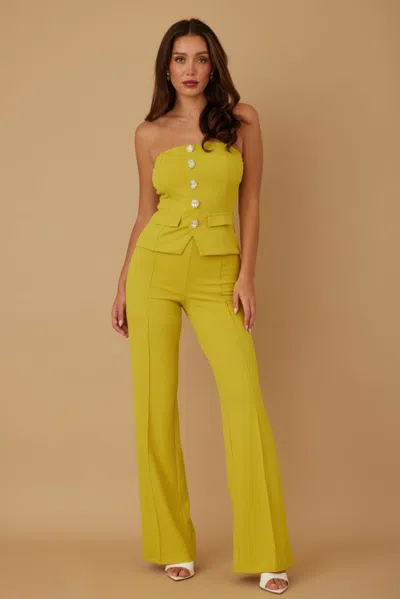 Truedames Classy Two Piece Sets With Oval Crystal Stone In Green