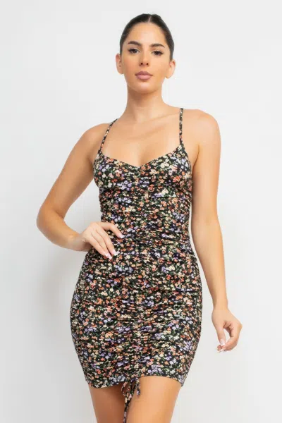 Truedames Ruched Floral Cami Dress In Black