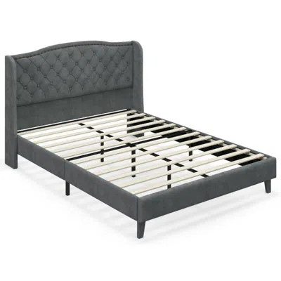 Hivvago Full/queen Size Upholstered Platform Bed Frame With Button Tufted Headboard-full Size