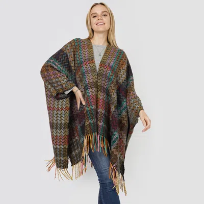 Truedames Zigzag Chevron Patterned Tassel Poncho In Multi