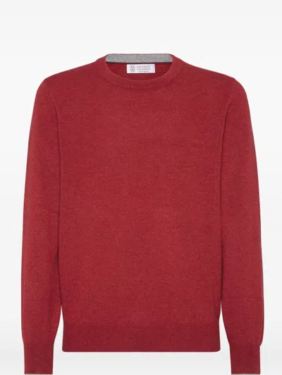 Brunello Cucinelli Cashmere Crew Neck Sweater In Red