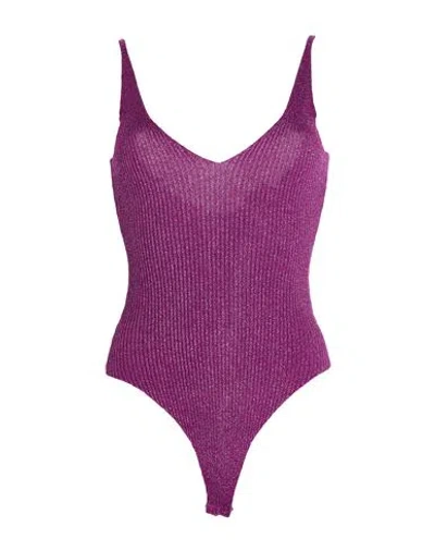 Liu •jo Woman Bodysuit Mauve Size L Viscose, Polyamide, Polyester In Purple