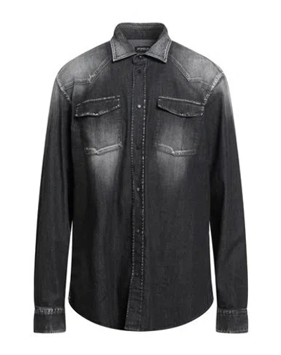 Dondup Man Denim Shirt Black Size Xl Cotton, Viscose, Polyester, Elastane In Multi