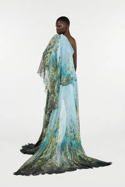 Roberto Cavalli Asymmetric Floral Print One Shoulder Dress In Multi