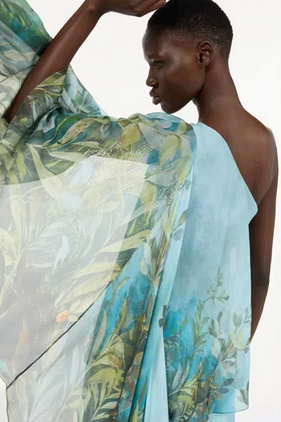 Roberto Cavalli Asymmetric Floral Print One Shoulder Dress In Multi