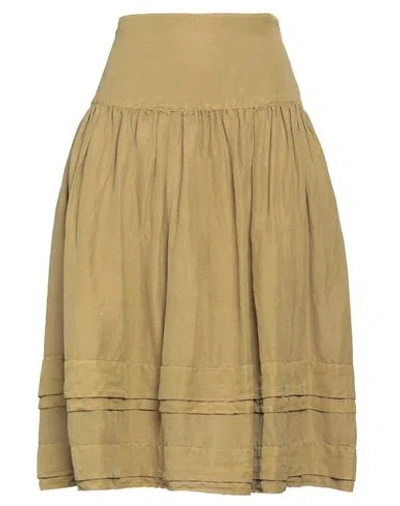 Alessia Santi Woman Midi Skirt Mustard Size 6 Linen, Cotton In Green