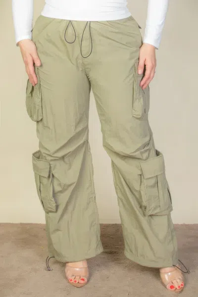 Truedames Women's Plus Size Flap Pockets Drawstring Ruched Parachute Pants In Green