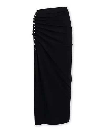 Rabanne Draped Black Midi Skirt With Side Buttons And Slit In Black