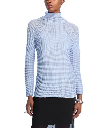 Issey Miyake Wooly Pleats Mock Neck Top In Blue