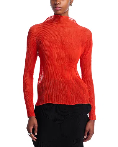 Issey Miyake Chiffon Twist Plisse Top In Red