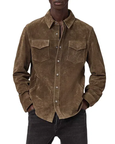 Allsaints Sully Suede Regular Fit Button Down Shirt In Brown