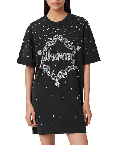 Allsaints Drip Scatter Embellished Mini Dress In Black