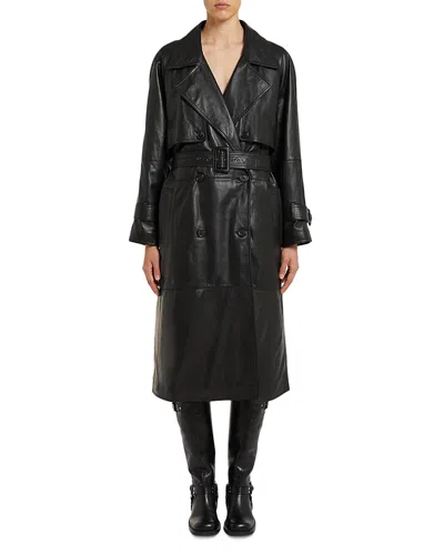 Marella Firstclass Black Leather Trench Coat In Black