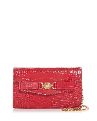 Versace Medusa '95 Croc Embossed Leather Wallet On Chain In Red
