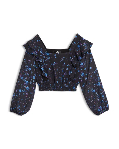 Aqua Girls' Floral Print Ruffled Top, Little Kid, Big Kid - Exclusive In Black