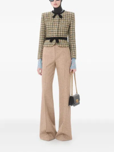 Valentino Womens Multicolor. Tweed Cropped Woven Jacket In Green