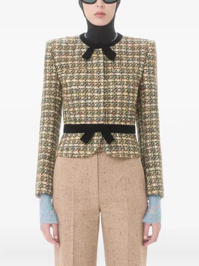 Valentino Womens Multicolor. Tweed Cropped Woven Jacket In Green