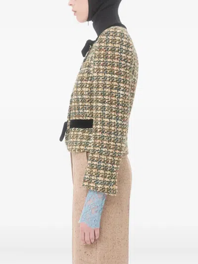 Valentino Womens Multicolor. Tweed Cropped Woven Jacket In Green