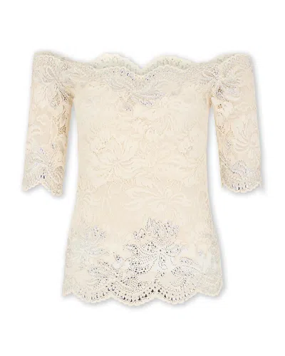 Rabanne Off-white Stretch Lace Short Sleeve Top In White