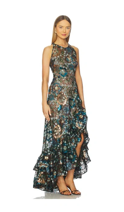 Bronx And Banco Sicilia Sequin Floral High-low Ruffle Gown In Multi
