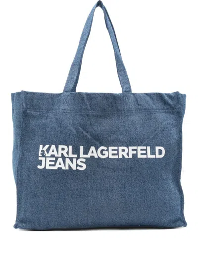 Karl Lagerfeld Logo-print Denim Tote Bag In Blue