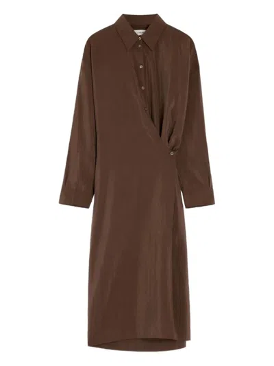Lemaire Twisted Dress With Straight Collar And Buttons In Brown