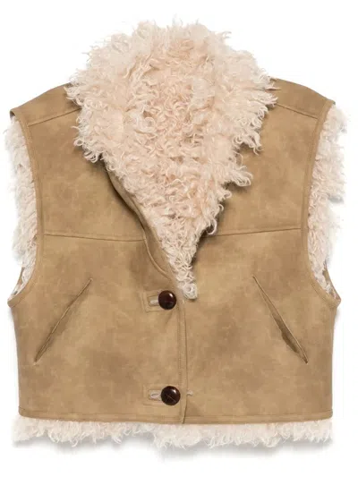 Isabel Marant Étoile Plush Shearling-lined Cropped Vest In Brown
