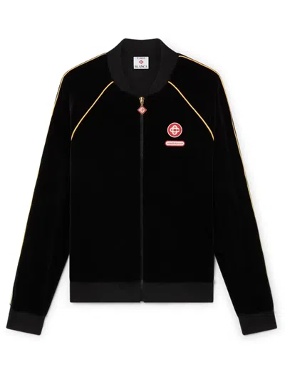 Casablanca Mens Velour Logo-patch Cotton-blend Track Jacket Black In Black