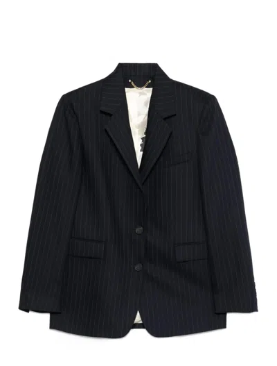 Golden Goose Women Single-breasted Pinstriped Jacket In Blue