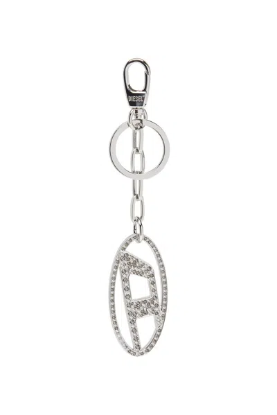 Diesel Metal Oval D Keyring With Crystals In Silver
