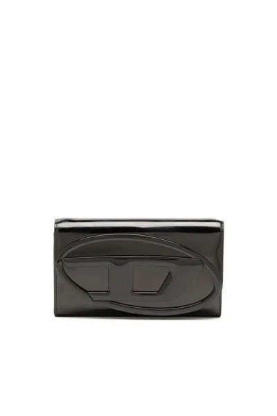 Diesel 1dr Leather Wallet-on-chain In Black