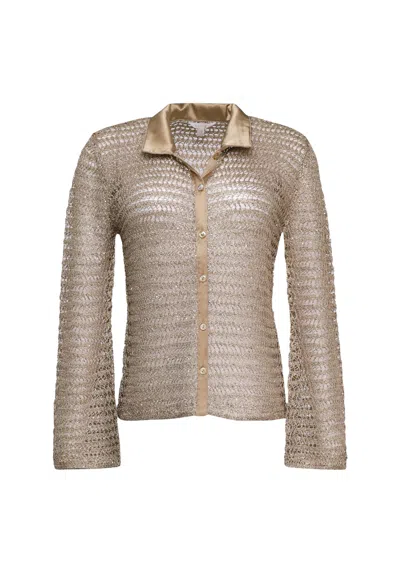 Guess Bella Sequin Open Stitch Shirt In Brown