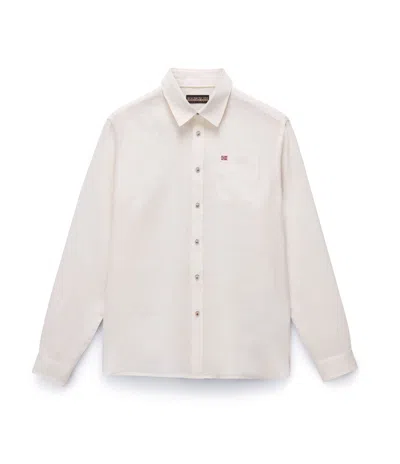 Napapijri Shirts Man  G-linen Ls Np0a4hq2 N1a1 White Whisper In White