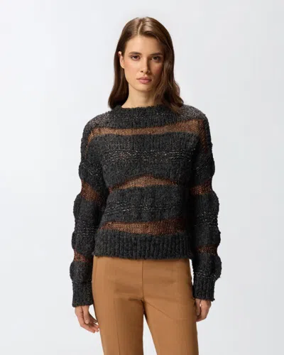 Pinko Crew Neck Knitted Long Sleeves Sweater In Gray