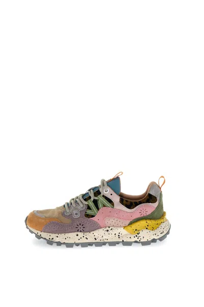 Flower Mountain Yamano 3 Pink And Yellow Suede And Nylon Sneakers In Multi