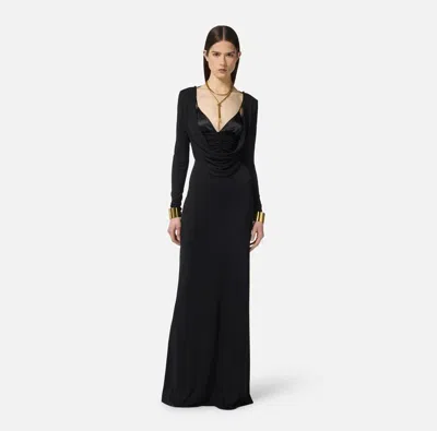 Elisabetta Franchi Maxi Dress With Draped Cowl Neckline In Black