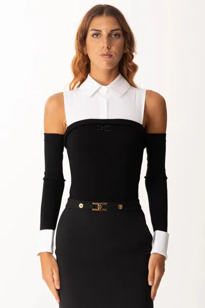 Elisabetta Franchi Monochrome Button-up Collared Body With Detachable Sleeves In Multi