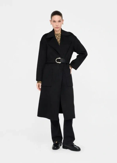 Liu •jo Knee-length Coat With Classic Lapel And Distinctive Buckle Detail In Black
