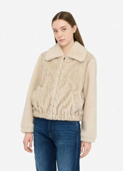 Liu •jo Plush Teddy Fabric Bomber Jacket With Braided Detailing In Neutral